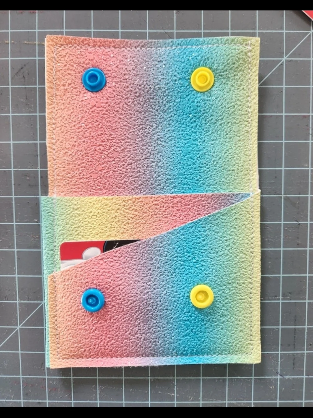 Rainbow Snap Wallet with Blue and Yellow Snaps